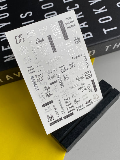 Nail Water Decal CF-419 | Fashion Quotes Water Slide Nail Decals | Black & White Typography Nail Art