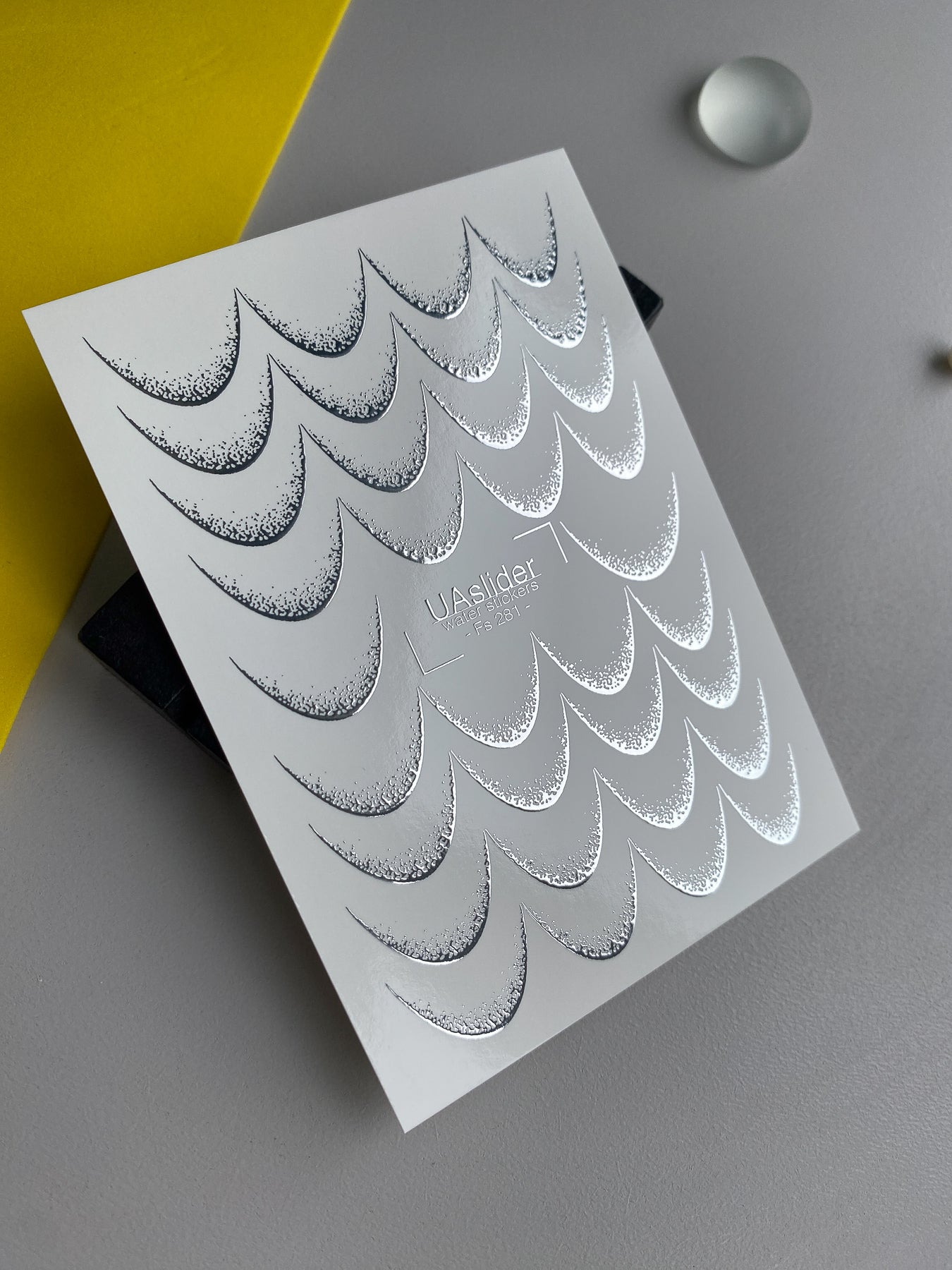 Nail Water Decal Fs-281 | Silver Half Moon Water Slide Nail Decals | Gradient Foil Geometric Design