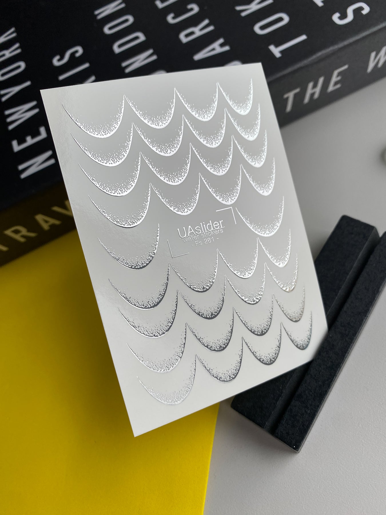 Nail Water Decal Fs-281 | Silver Half Moon Water Slide Nail Decals | Gradient Foil Geometric Design