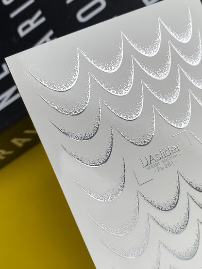 Nail Water Decal Fs-281 | Silver Half Moon Water Slide Nail Decals | Gradient Foil Geometric Design