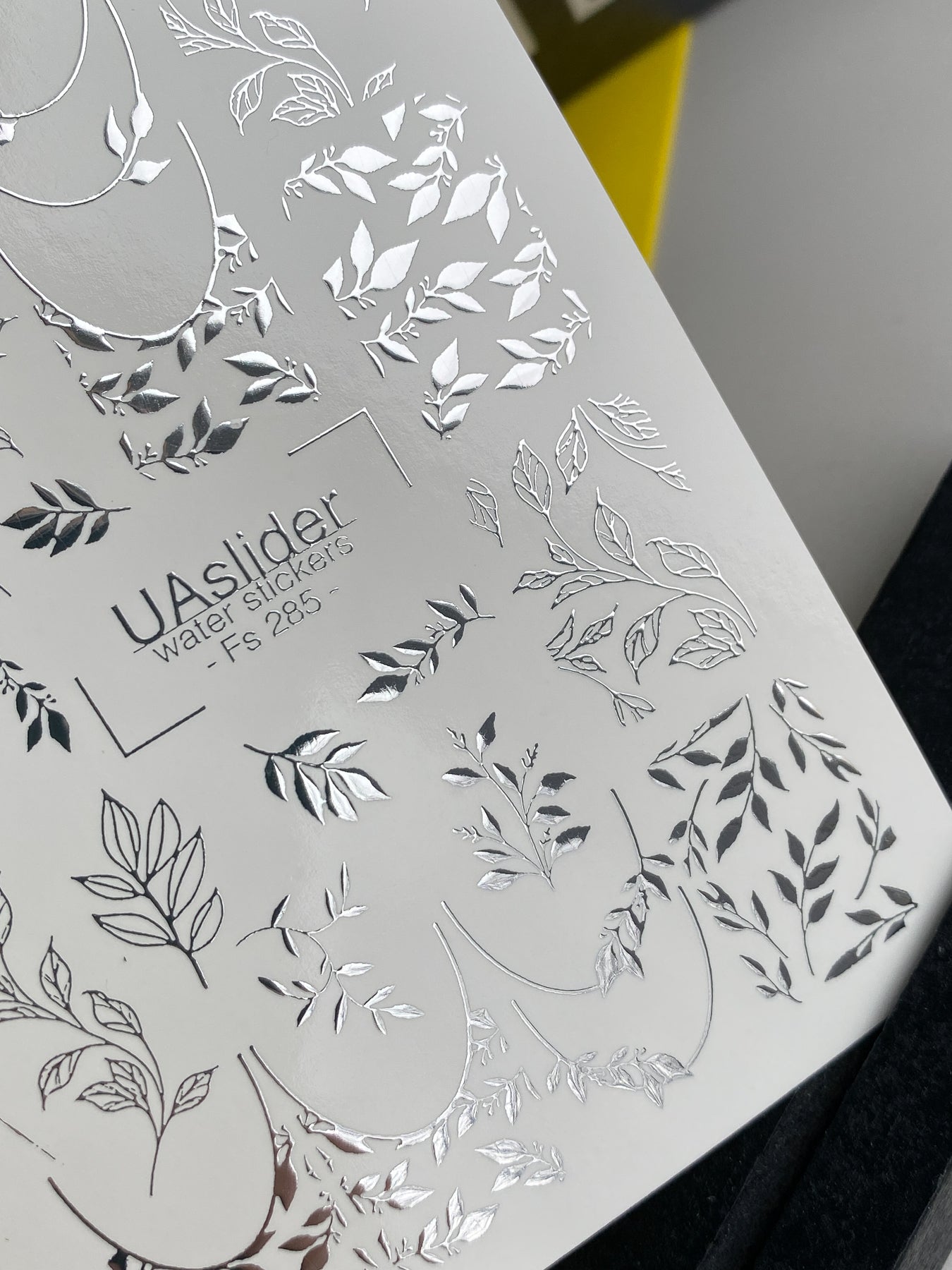 Nail Water Decal Fs-285 | Silver Leaf Branch Water Slide Nail Decals | Elegant Foil Botanical Nail Tattoos