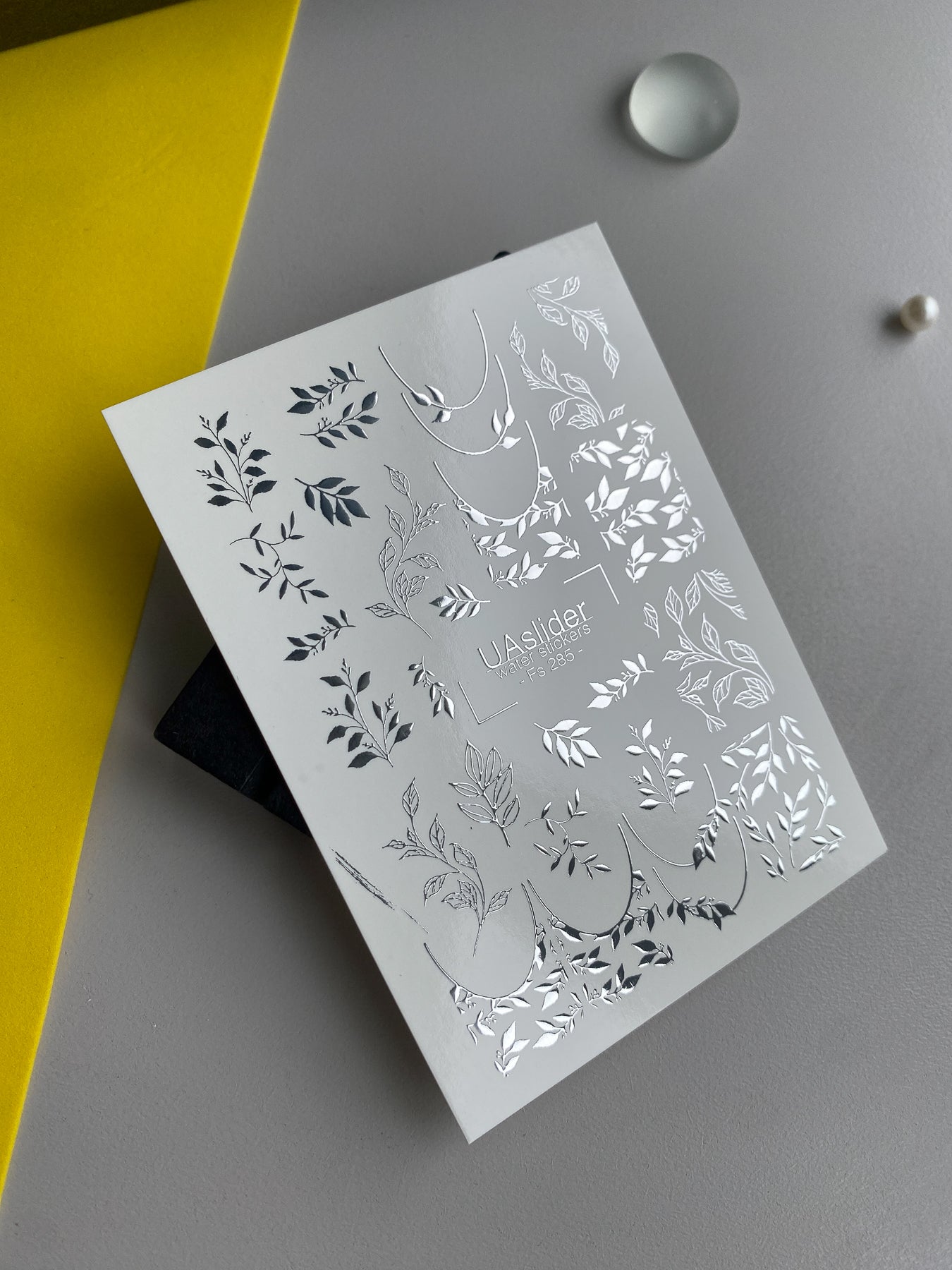 Nail Water Decal Fs-285 | Silver Leaf Branch Water Slide Nail Decals | Elegant Foil Botanical Nail Tattoos