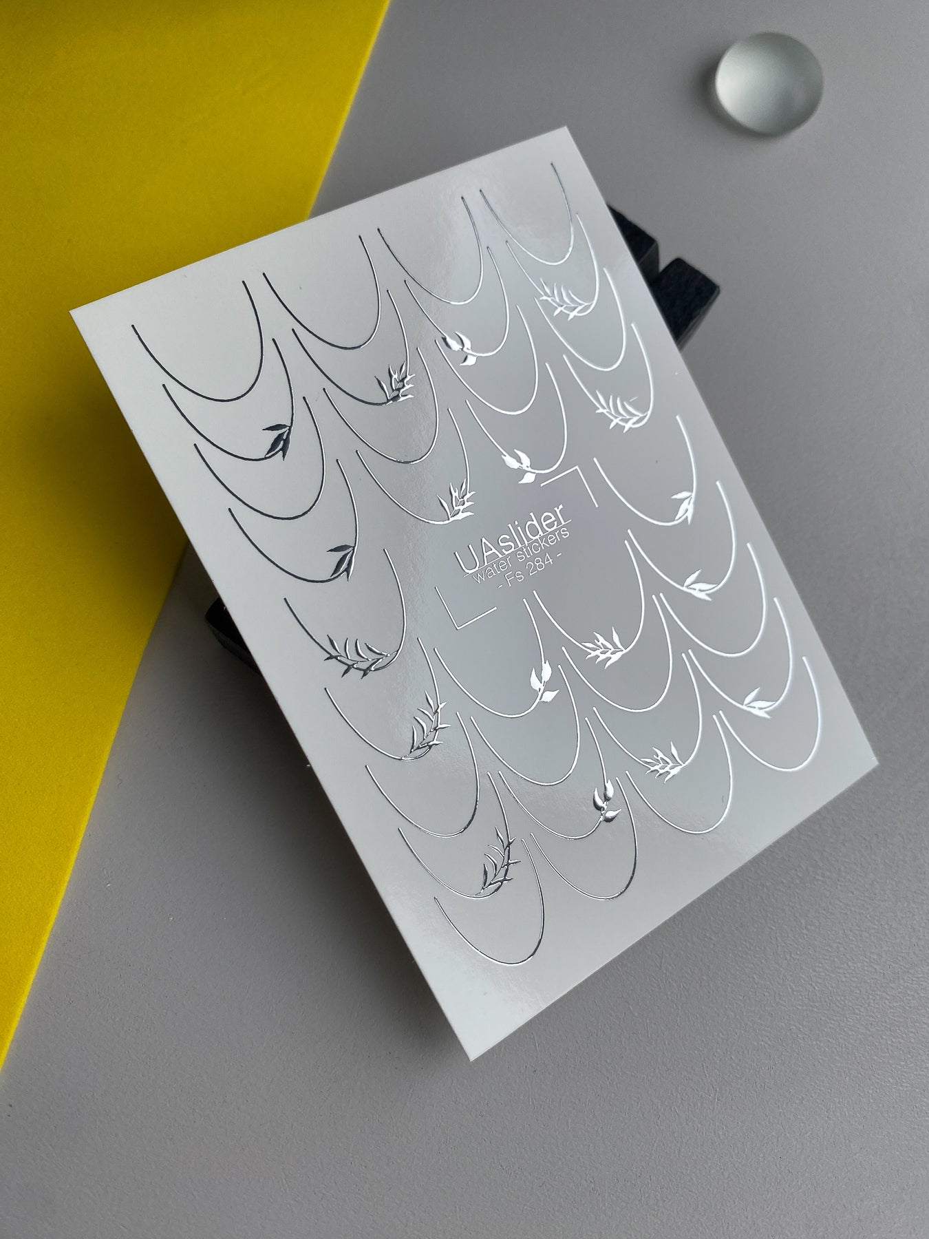 Nail Water Decal Fs-284 | Silver Leaf Chain Water Slide Nail Decals | Elegant Foil Nail Tattoos