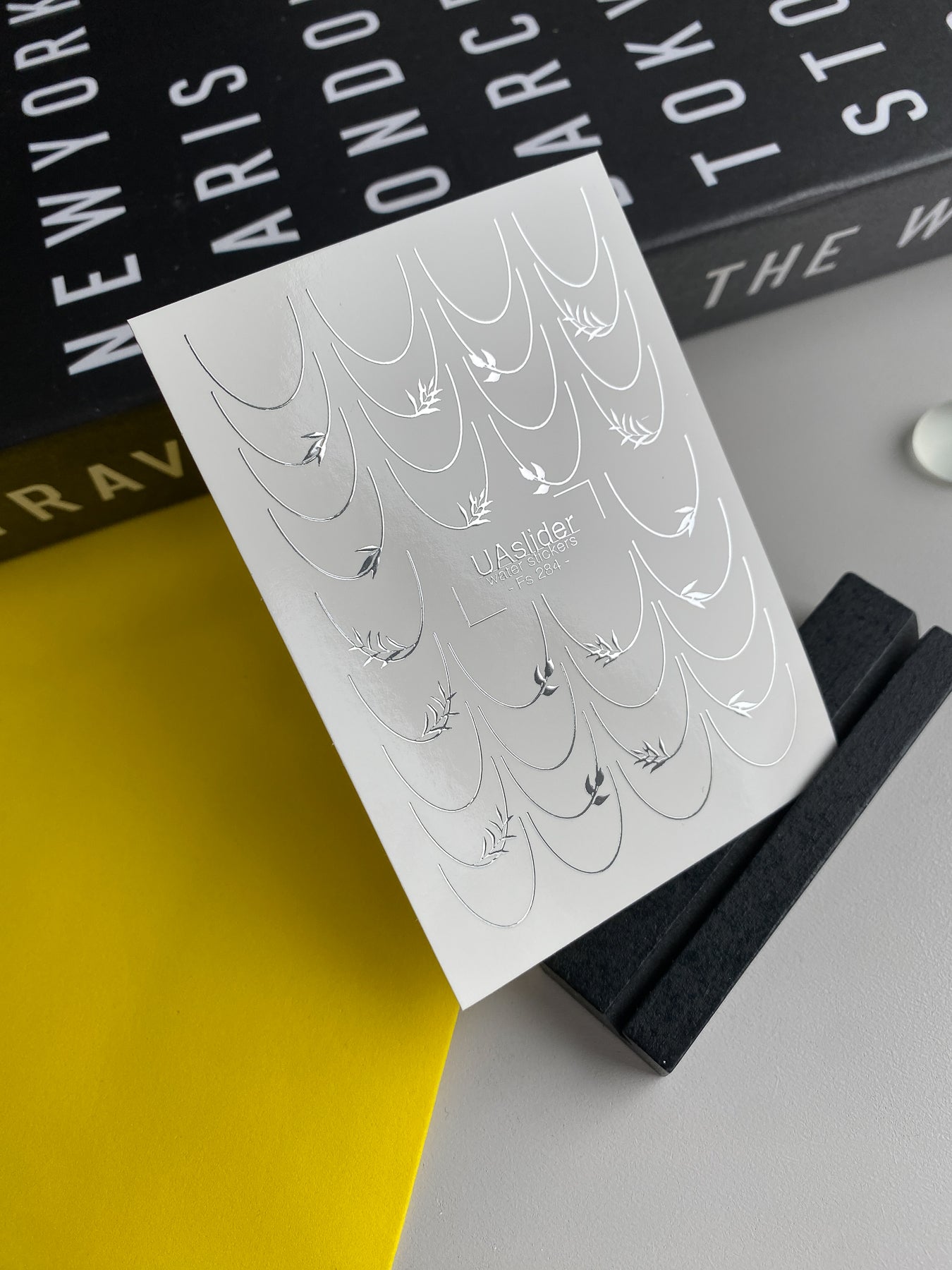 Nail Water Decal Fs-284 | Silver Leaf Chain Water Slide Nail Decals | Elegant Foil Nail Tattoos