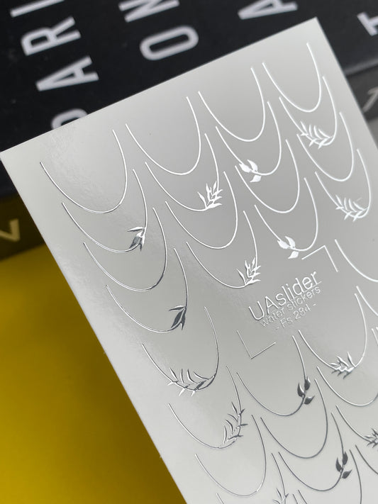 Nail Water Decal Fs-284 | Silver Leaf Chain Water Slide Nail Decals | Elegant Foil Nail Tattoos