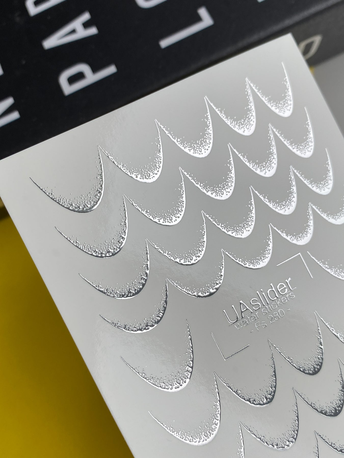 Nail Water Decal Fs-280 | Water Slide Nail Decals with Silver Half Moon Design | Foil Geometric Nail Art