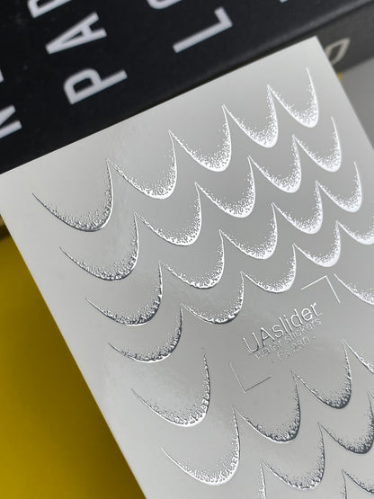 Nail Water Decal Fs-280 | Water Slide Nail Decals with Silver Half Moon Design | Foil Geometric Nail Art