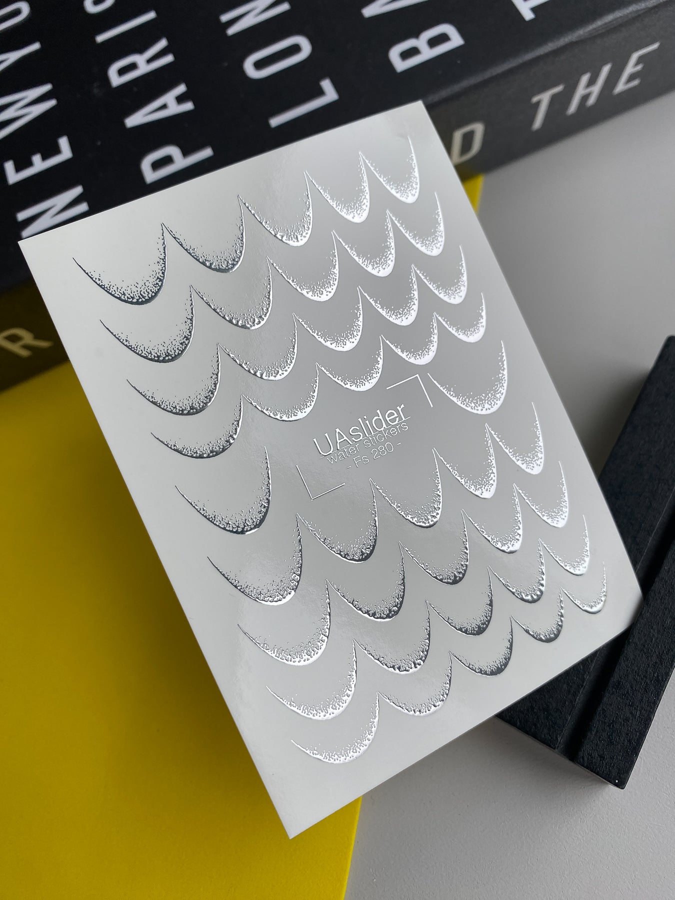 Nail Water Decal Fs-280 | Water Slide Nail Decals with Silver Half Moon Design | Foil Geometric Nail Art