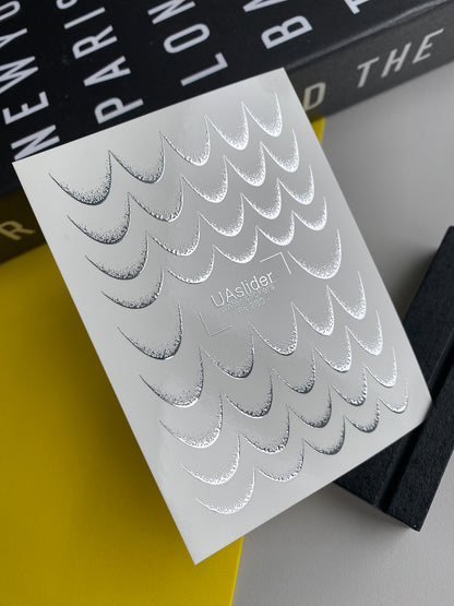 Nail Water Decal Fs-280 | Water Slide Nail Decals with Silver Half Moon Design | Foil Geometric Nail Art