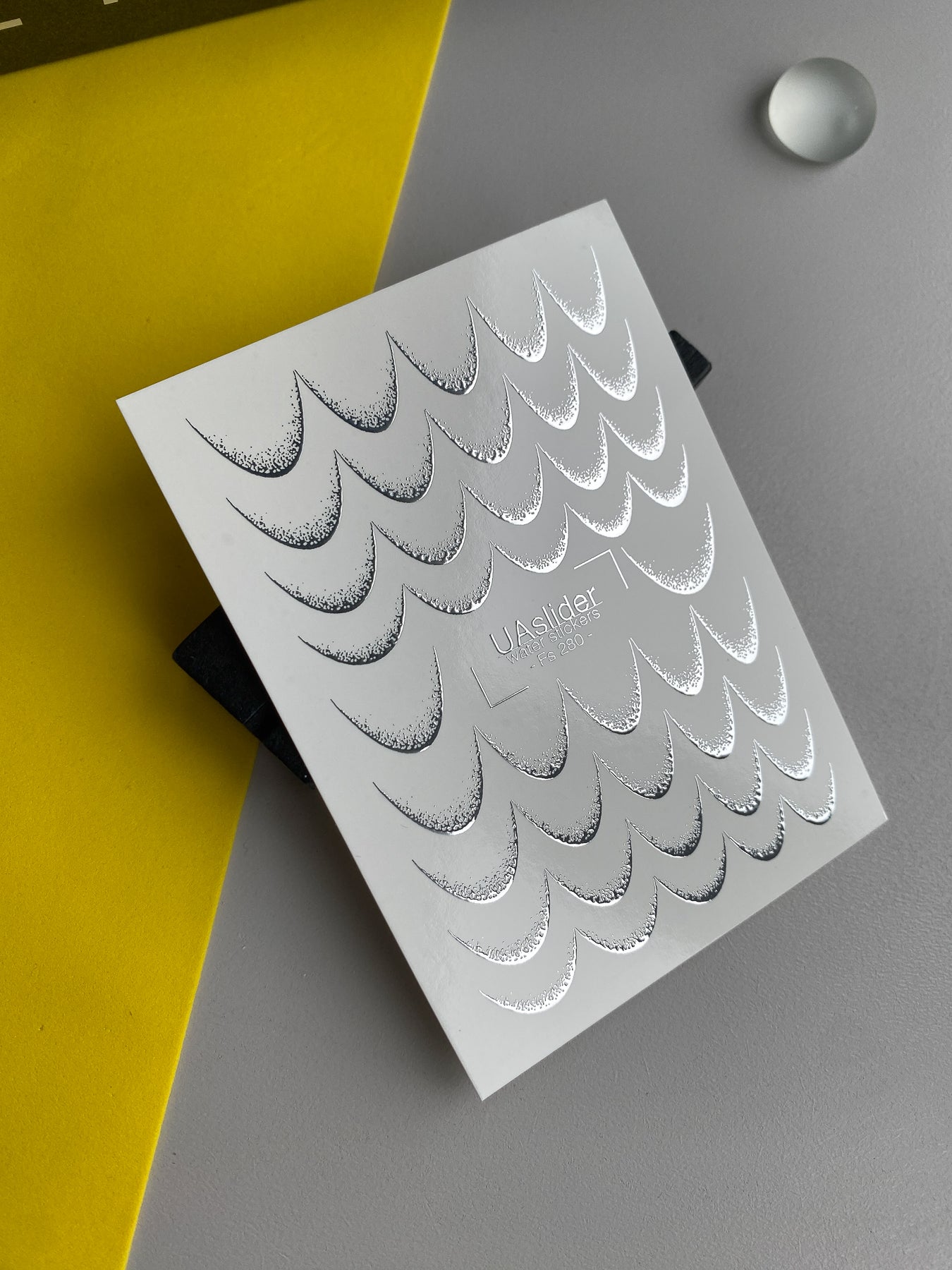 Nail Water Decal Fs-280 | Water Slide Nail Decals with Silver Half Moon Design | Foil Geometric Nail Art