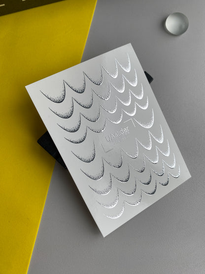 Nail Water Decal Fs-280 | Water Slide Nail Decals with Silver Half Moon Design | Foil Geometric Nail Art