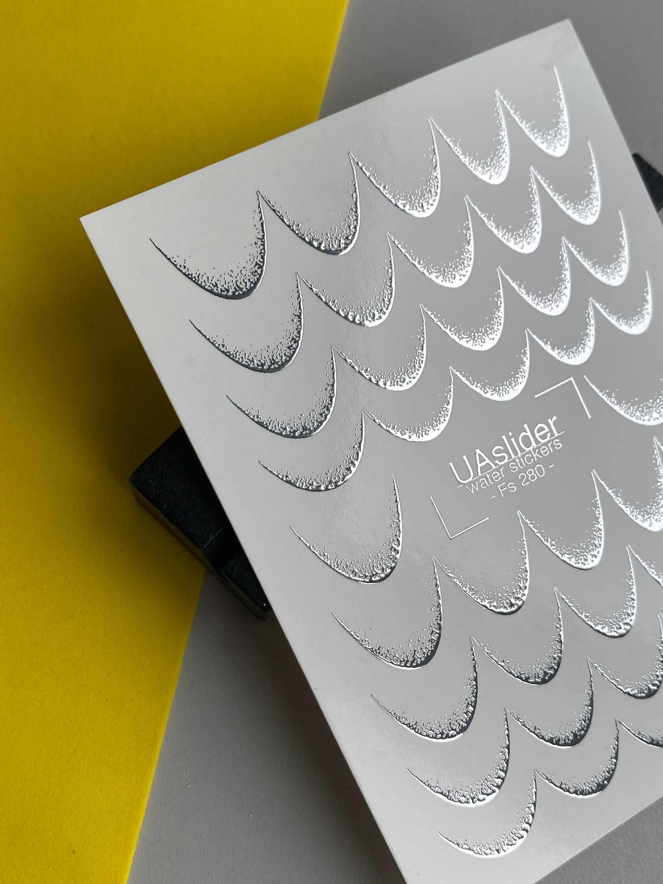 Nail Water Decal Fs-280 | Water Slide Nail Decals with Silver Half Moon Design | Foil Geometric Nail Art