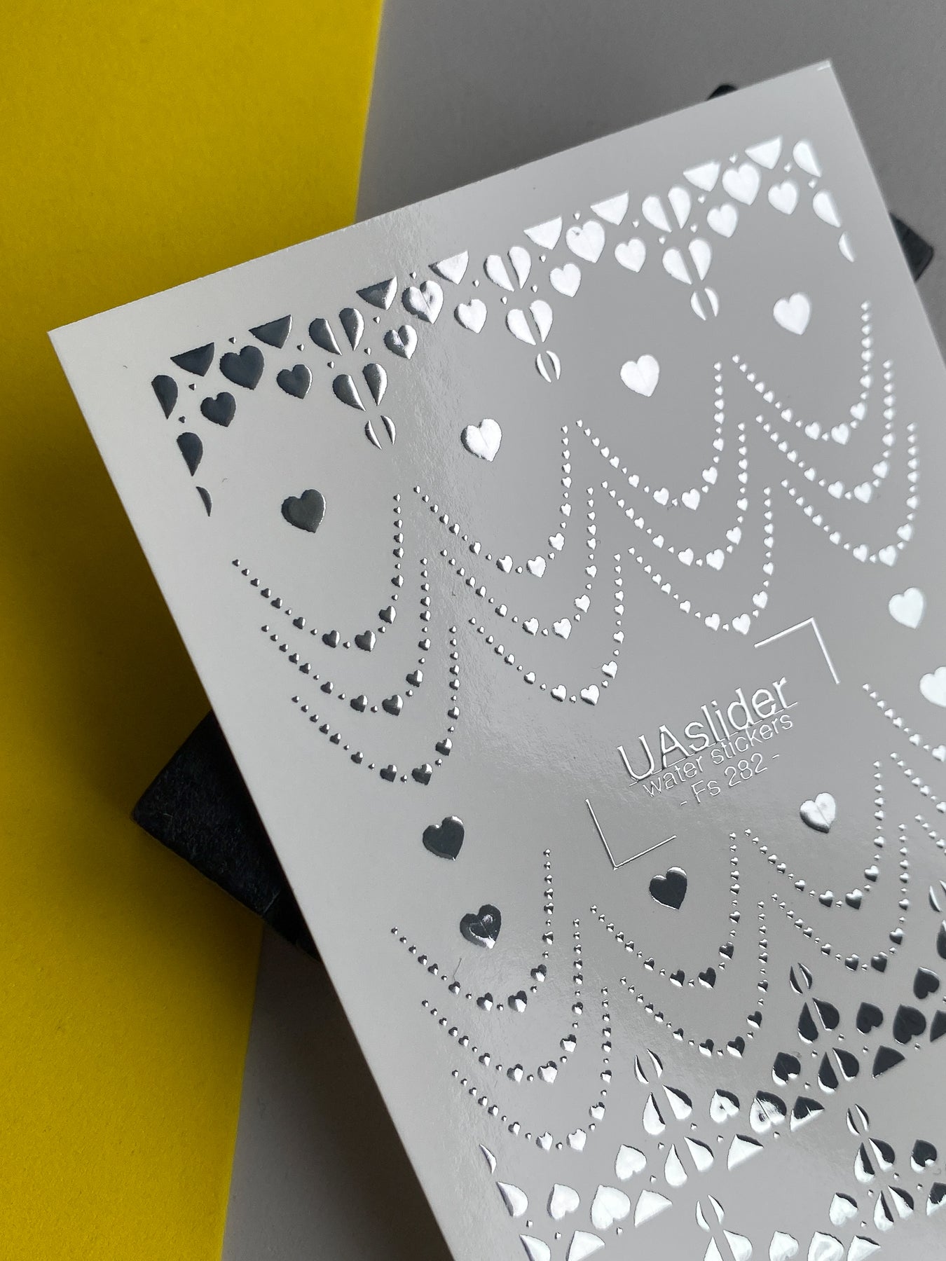 Nail Water Decal Fs-282 | Silver Heart Chain Water Slide Nail Decals | Romantic Foil Nail Tattoos