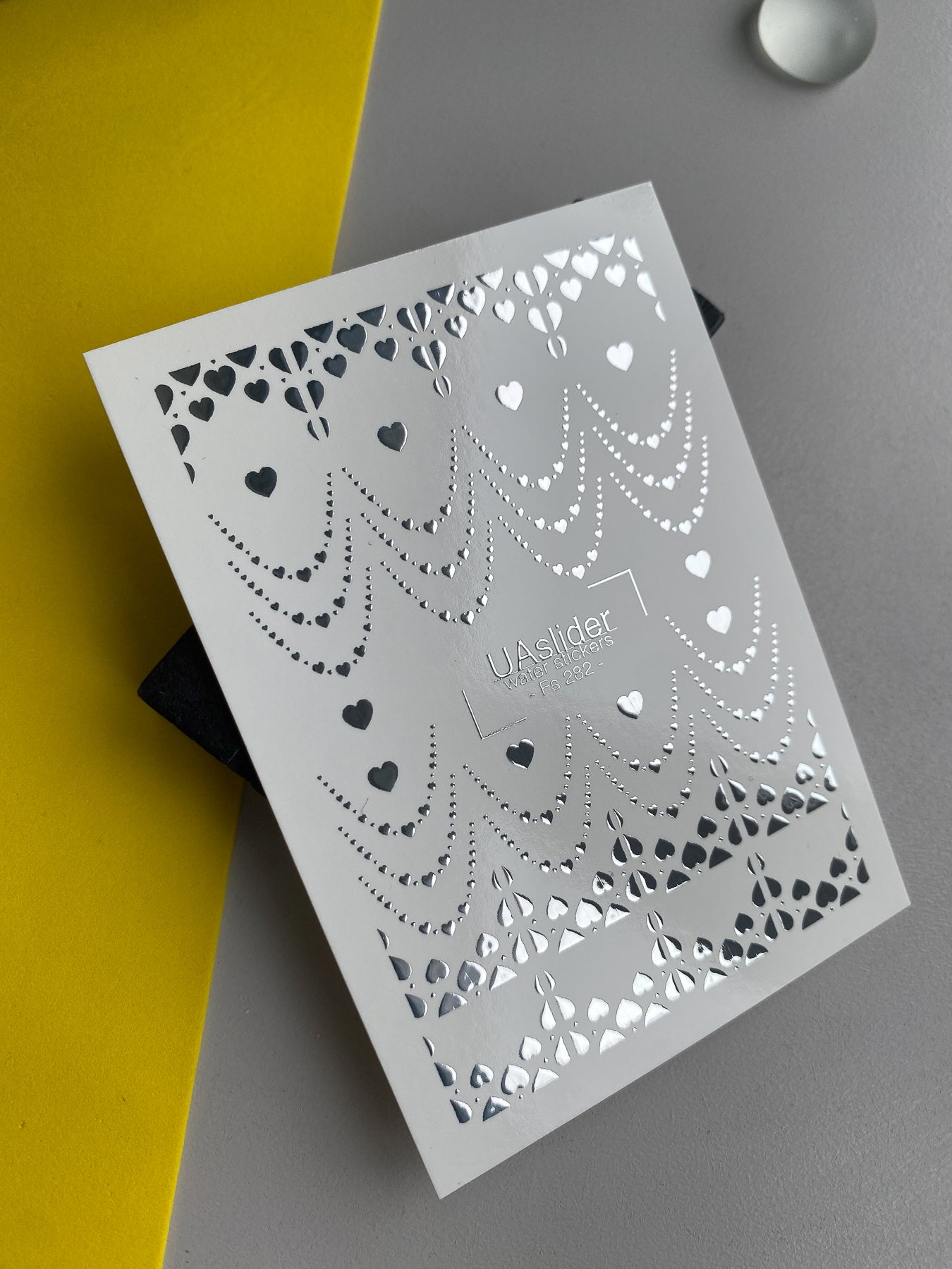 Nail Water Decal Fs-282 | Silver Heart Chain Water Slide Nail Decals | Romantic Foil Nail Tattoos