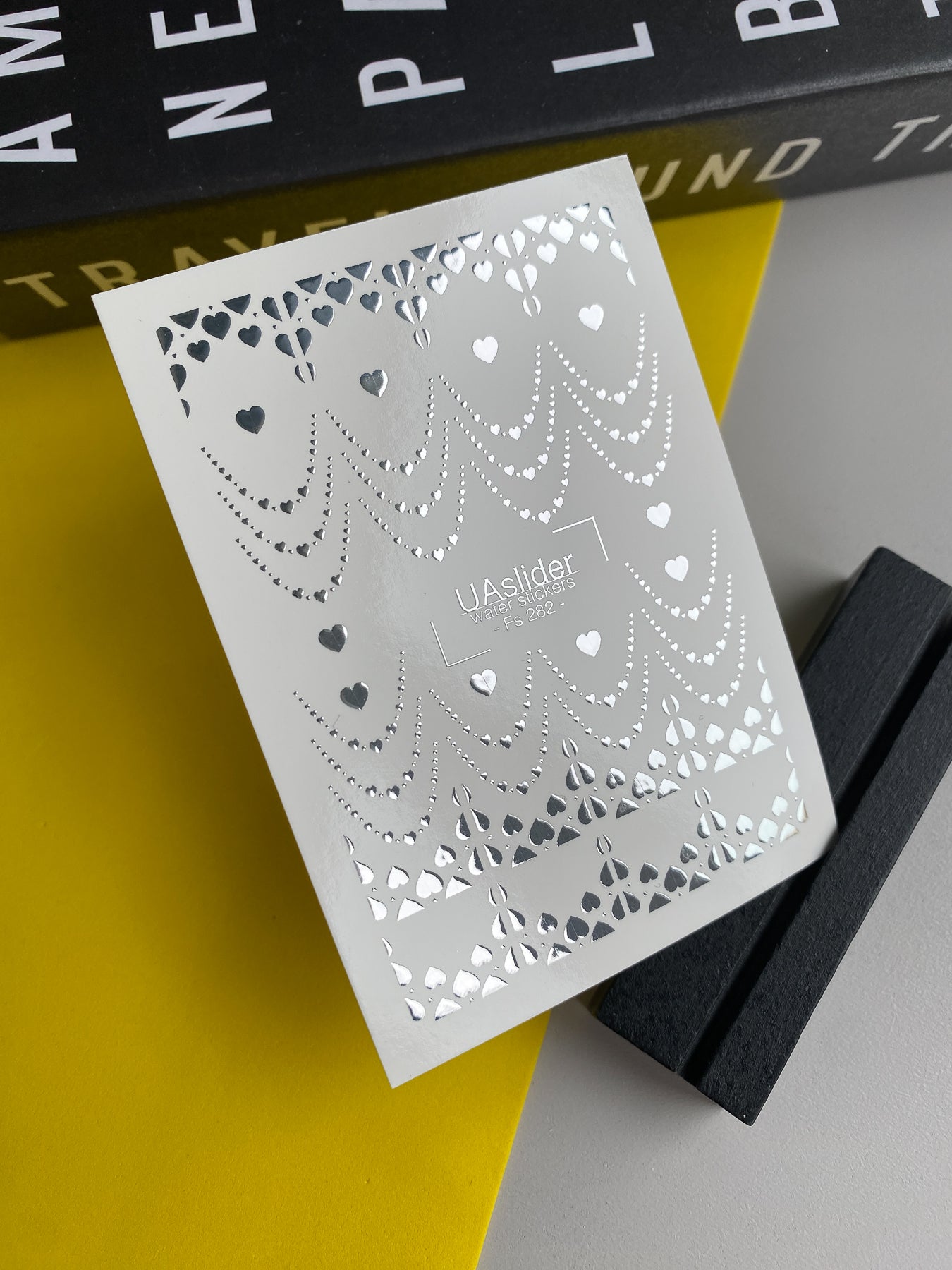 Nail Water Decal Fs-282 | Silver Heart Chain Water Slide Nail Decals | Romantic Foil Nail Tattoos