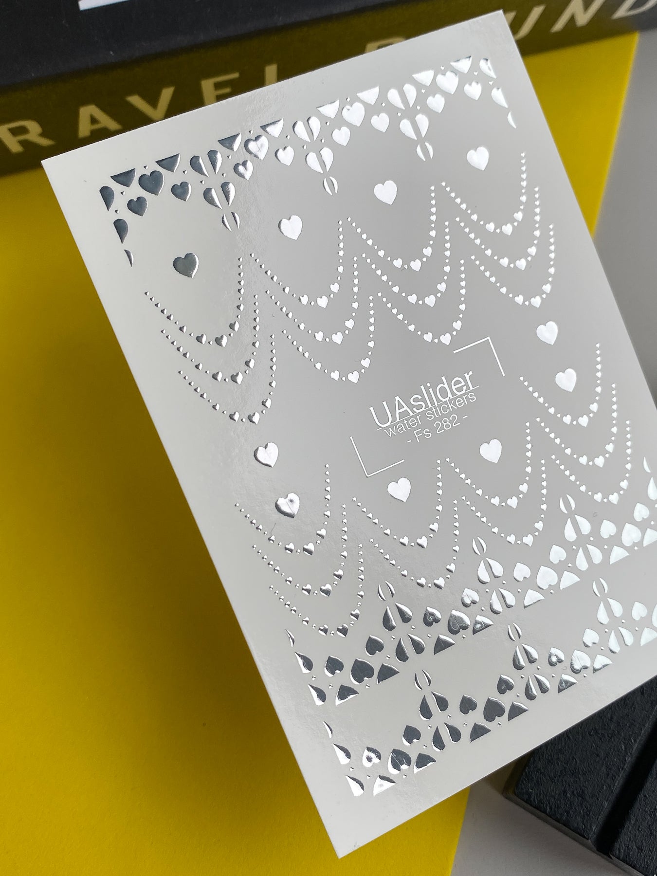 Nail Water Decal Fs-282 | Silver Heart Chain Water Slide Nail Decals | Romantic Foil Nail Tattoos