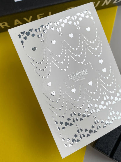 Nail Water Decal Fs-282 | Silver Heart Chain Water Slide Nail Decals | Romantic Foil Nail Tattoos