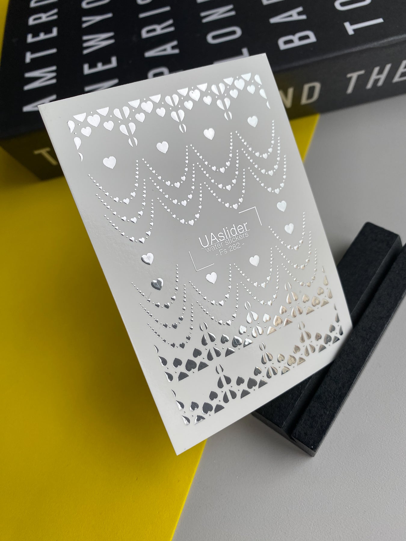 Nail Water Decal Fs-282 | Silver Heart Chain Water Slide Nail Decals | Romantic Foil Nail Tattoos