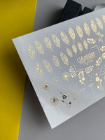 Nail Water Decal Fg-018 | Floral Water Slide Nail Decals with Gold Foil | Dandelions, Leaves & Wildflowers - UASLIDER