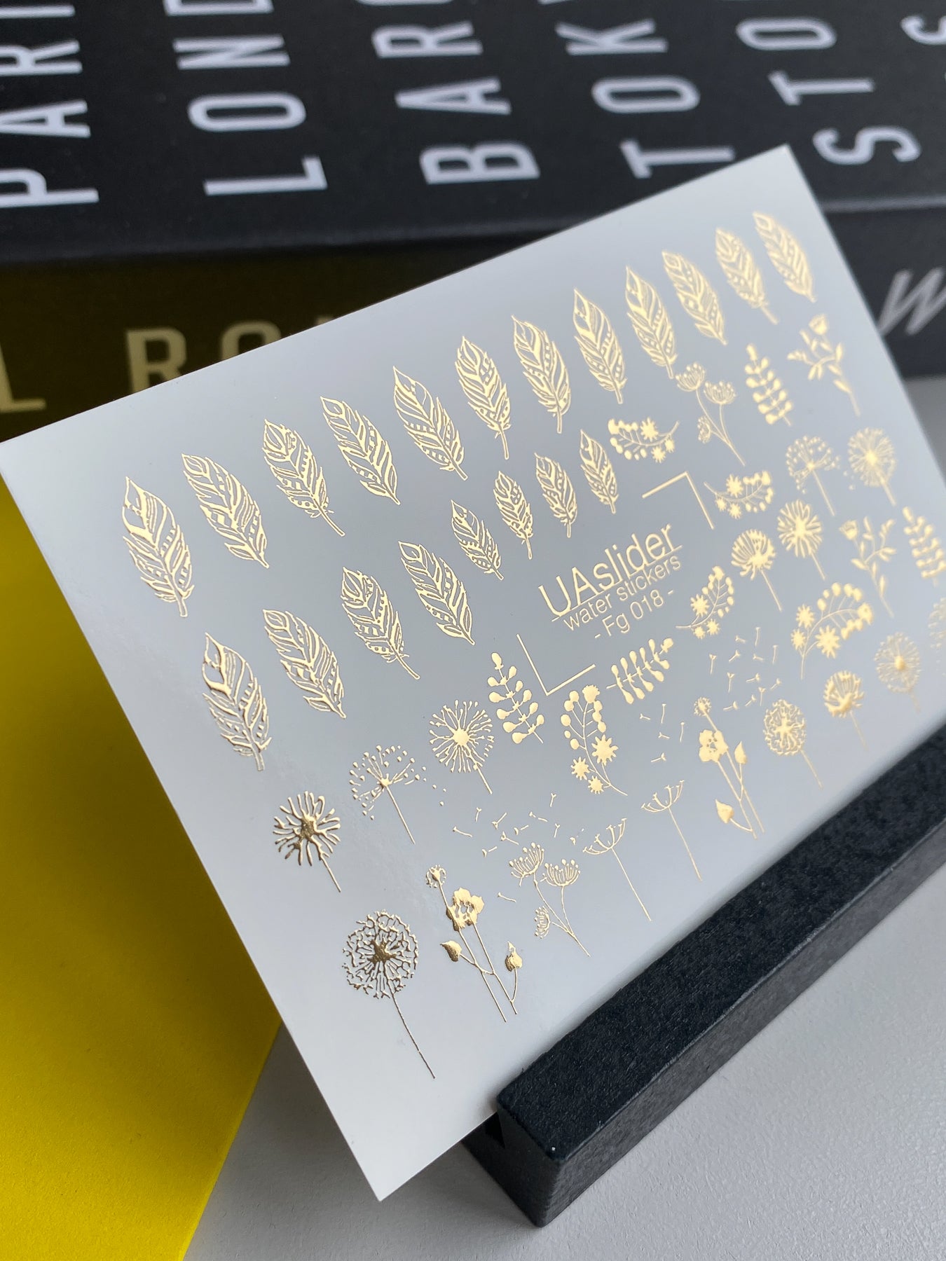 Nail Water Decal Fg-018 | Floral Water Slide Nail Decals with Gold Foil | Dandelions, Leaves & Wildflowers - UASLIDER