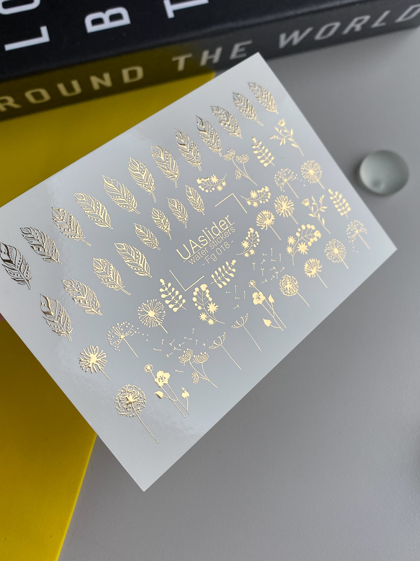 Nagel Water Decal Fg-018 | Bloem Water Slide Nagel Decals met Goudfolie | Paardebloemen, Bladeren & Wilde Bloemen