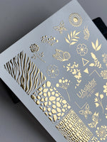 Nail Water Decal Fg-081 | Gold Foil Water Slide Nail Decals | Floral & Animal Print Mix - UASLIDER