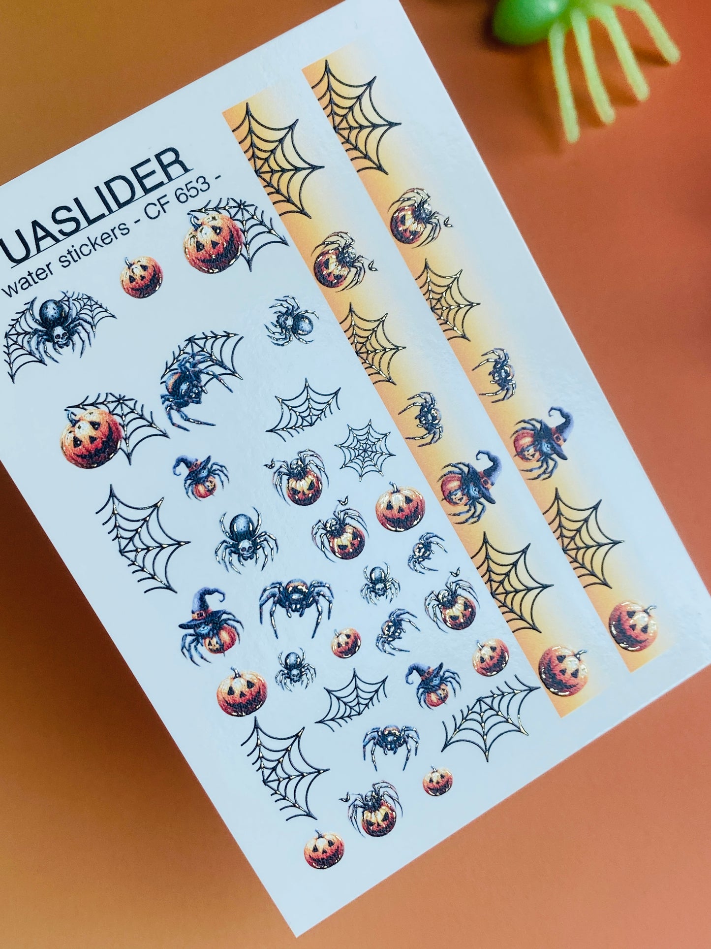 Nail Water Decal CF-653 | Halloween Nail Water Decals | Pumpkins, Spiders & Gradient Web Strips