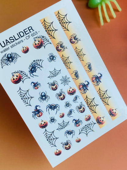 Nail Water Decal CF-653 | Halloween Nail Water Decals | Pumpkins, Spiders & Gradient Web Strips