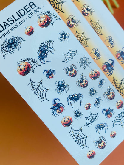 Nail Water Decal CF-653 | Halloween Nail Water Decals | Pumpkins, Spiders & Gradient Web Strips