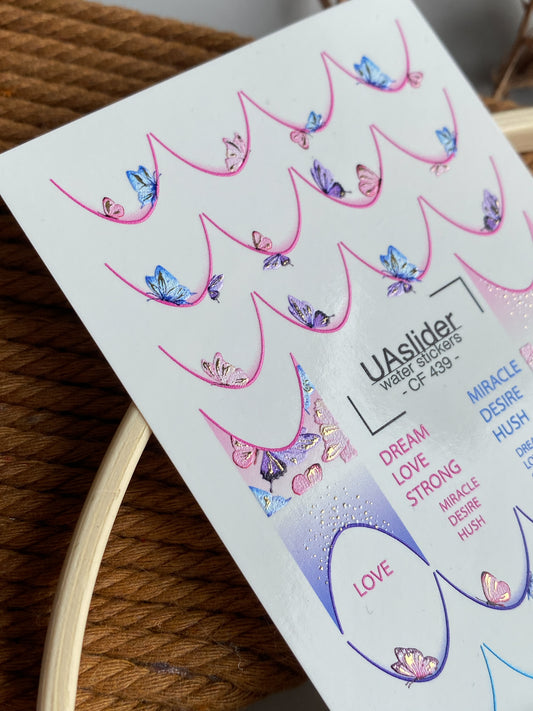 Nail Water Decal CF-439 | Butterfly French Tip Nail Decals | Dreamy Gradient Water Slide Stickers