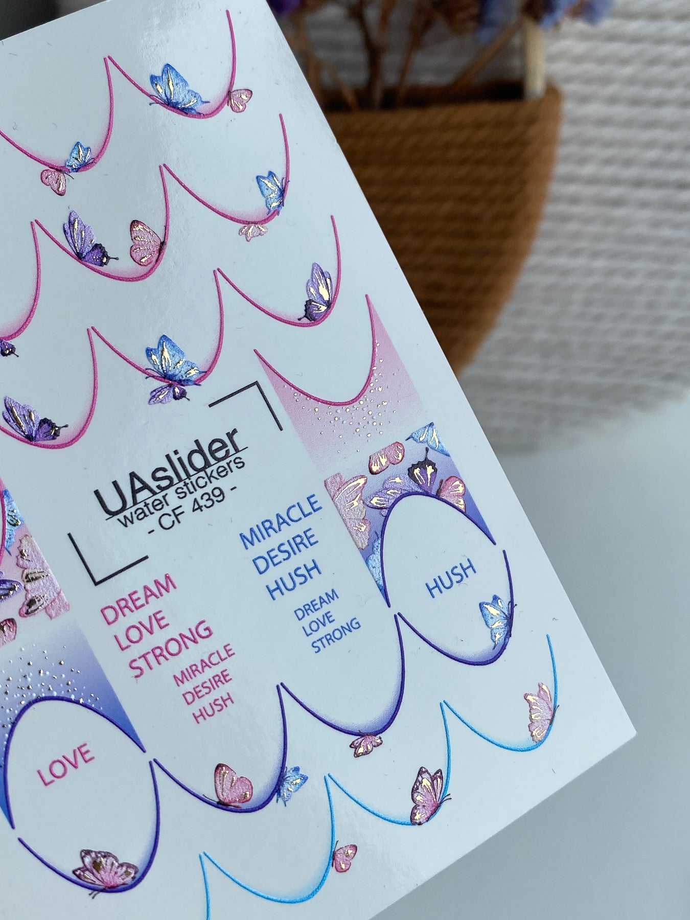 Nagų vandens lipdukas CF-439 | Drugelio prancūziško stiliaus nagų lipdukai | Svajingas gradientinis vandens slankiojantys lipdukai