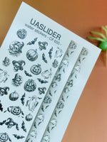 Nail Water Decal CF-655 | Halloween Water Transfer Nail Decals | Black & White Ghosts, Skulls & Full Strips
