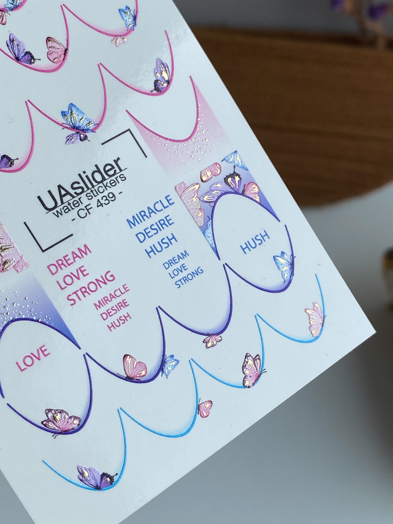 Nagų vandens lipdukas CF-439 | Drugelio prancūziško stiliaus nagų lipdukai | Svajingas gradientinis vandens slankiojantys lipdukai