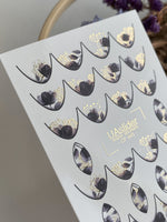 Nail Water Decal CF-445 | Floral Water Slide Nail Decals | Black Flowers with Gold French Tips - UASLIDER