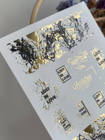 Nail Water Decal CF-447 | Abstract Water Slide Nail Decals | Black & Gold Foil with Quotes - UASLIDER