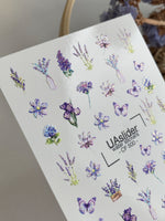 Nail Water Decal CF-500 | Lavender & Butterfly Nail Water Decals | Purple Floral Nail Stickers CF-500 - UASLIDER