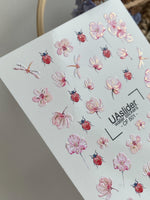 Nail Water Decal CF-501 | Water Slide Nail Decals with Flowers & Ladybugs | Spring Nail Art - UASLIDER