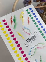 Nail Water Decal CF-502 | Water Slide Nail Decals with Rainbow Hearts & Abstract Lines | Colorful Nail Art - UASLIDER