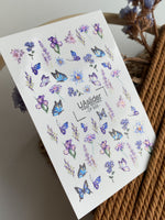 Nail Water Decal CF-505 | Water Slide Nail Decals with Blue Butterflies & Lavender Flowers | Floral Nail Art - UASLIDER