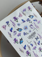 Nail Water Decal CF-505 | Water Slide Nail Decals with Blue Butterflies & Lavender Flowers | Floral Nail Art - UASLIDER
