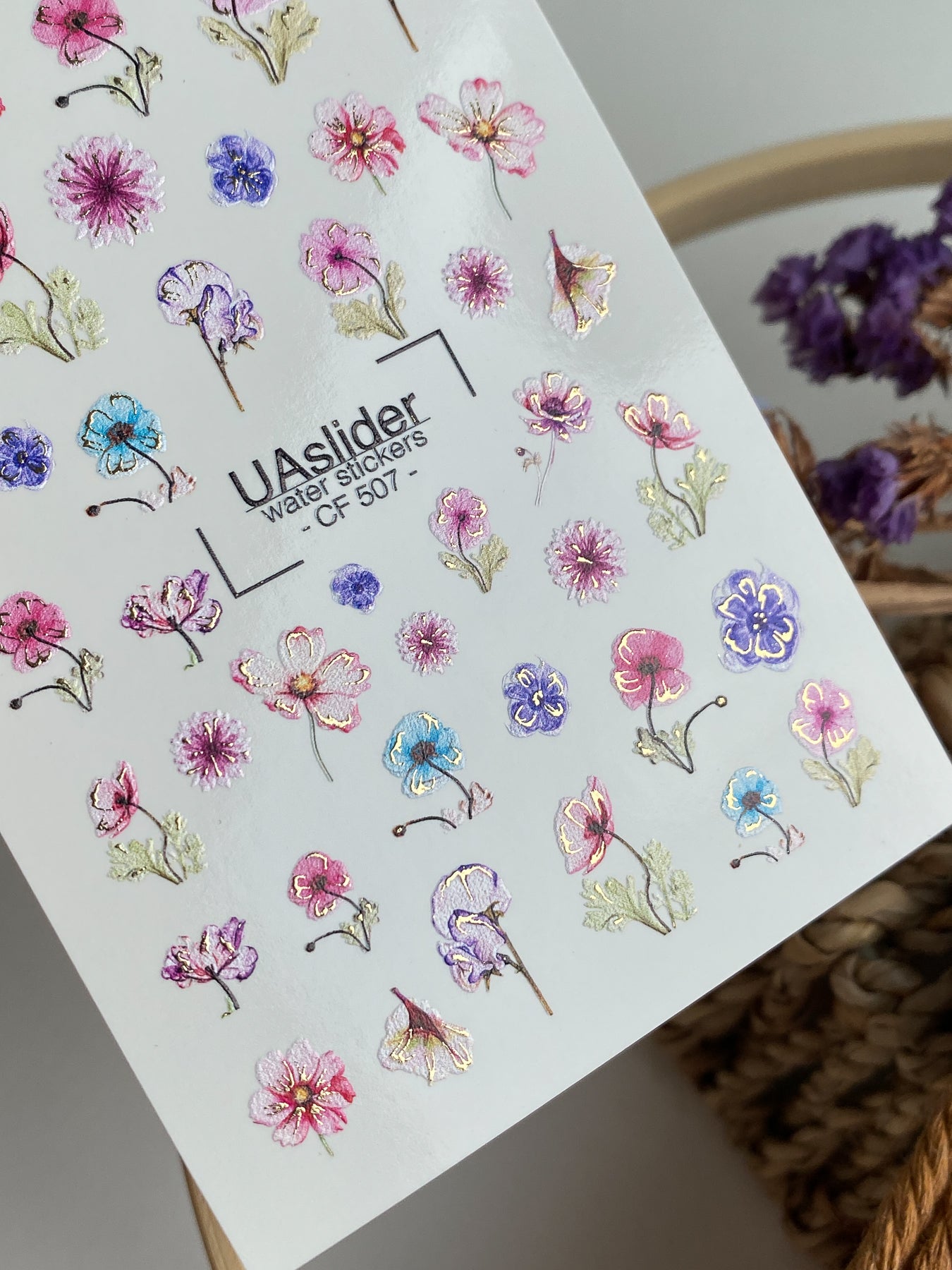 Nail Water Decal CF-507 | Water Slide Nail Decals with Wildflowers | Colorful Floral Nail Art