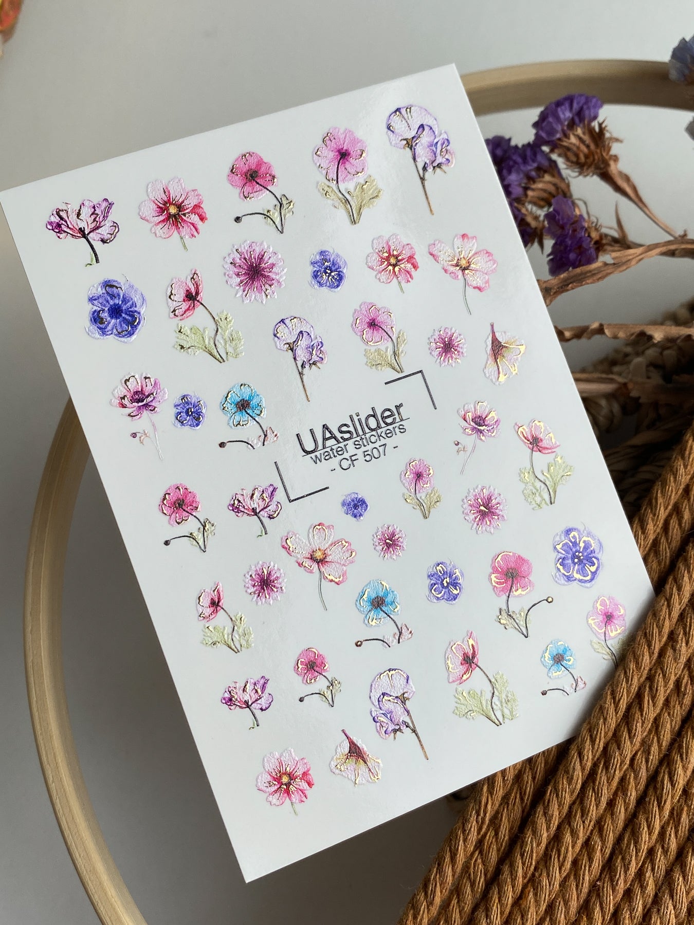 Nail Water Decal CF-507 | Water Slide Nail Decals with Wildflowers | Colorful Floral Nail Art