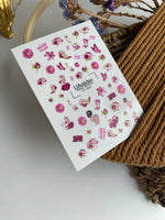 Nail Water Decal CF-509 | Water Slide Nail Decals with Pink Flowers & Fashion Elements | Glamorous Nail Art - UASLIDER