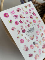 Nail Water Decal CF-509 | Water Slide Nail Decals with Pink Flowers & Fashion Elements | Glamorous Nail Art - UASLIDER