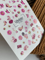 Nail Water Decal CF-509 | Water Slide Nail Decals with Pink Flowers & Fashion Elements | Glamorous Nail Art - UASLIDER