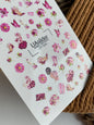 Nail Water Decal CF-509 | Water Slide Nail Decals with Pink Flowers & Fashion Elements | Glamorous Nail Art