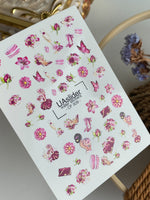 Nail Water Decal CF-509 | Water Slide Nail Decals with Pink Flowers & Fashion Elements | Glamorous Nail Art - UASLIDER
