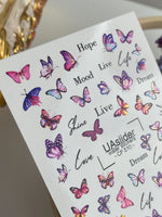 Nail Water Decal CF-510 | Water Slide Nail Decals with Colorful Butterflies & Lettering | Inspirational Nail Art - UASLIDER