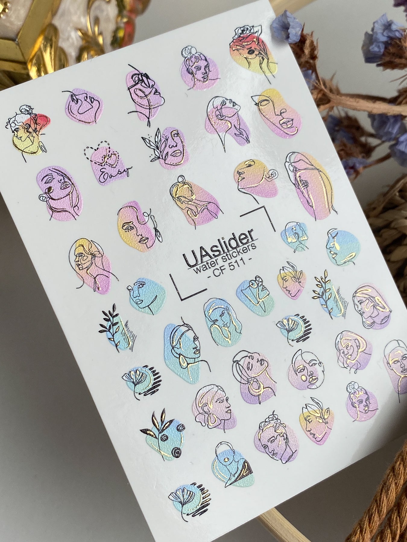 Nail Water Decal CF-511 | Water Slide Nail Decals with Abstract Faces | Modern Line Art Nail Tattoos