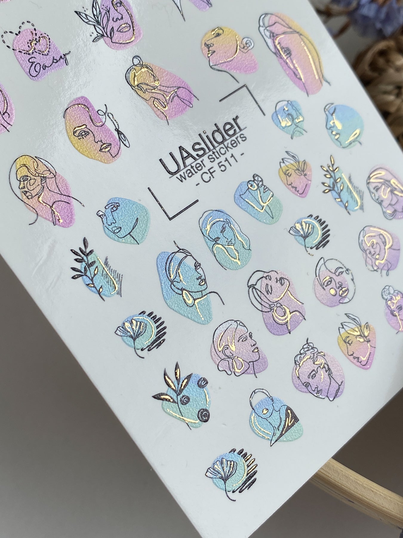 Nail Water Decal CF-511 | Water Slide Nail Decals with Abstract Faces | Modern Line Art Nail Tattoos